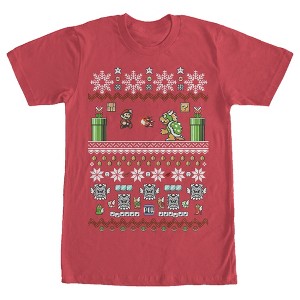 Men's Nintendo Mario and Bowser Ugly Christmas Sweater T-Shirt - 1 of 4
