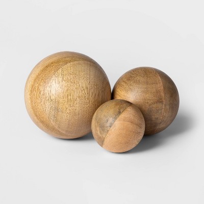 3pk Decorative Wooden Ball Set Natural 