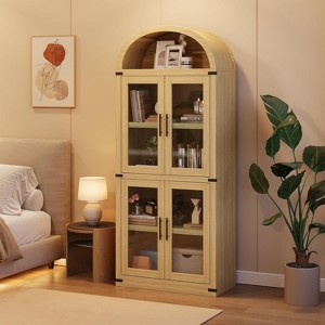 Arched Bookshelf with Doors ，Wooden Display Cabinet Rounded Bookcases for Living Room, Kitchen, Office - 1 of 4