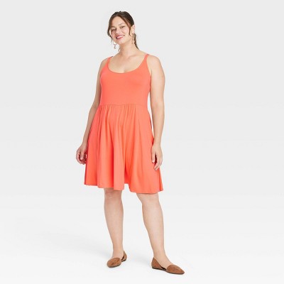 Women's Plus Size Sleeveless Skater Dress - Ava & Viv™ Coral Orange X