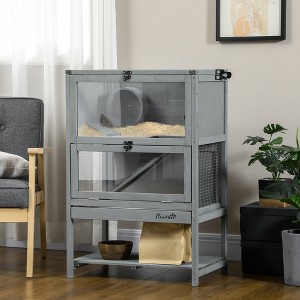 Whisen 35.5" Wooden Hamster Cage & Pet Crates and Houses, Large Hamster Cage with Storage Shelf - Grey - 1 of 4