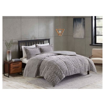 King 3pc Vermont Long Faux Fur Comforter Set Gray Deal Brickseek