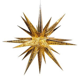 Kurt Adler 24-Inch 4-Light Warm White LED Gold Crackle Moravian Star Tree Topper - 1 of 4
