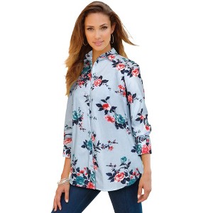 Roaman's Women's Plus Size Long Sleeve Kate Big Shirt - 1 of 4