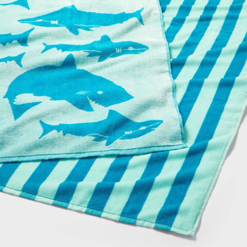 2pk Striped Sharks Beach Towels Aqua - Sun Squad&#8482;, 4 of 10