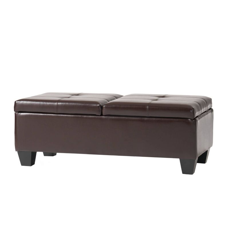 Merrill Double Opening Leather Storage Ottoman - Chocolate Brown - Christopher Knight Home, 6 of 10