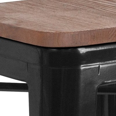24" Black Metal and Wood Backless Counter Stool