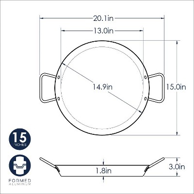 15-Inch Black Aluminized Steel Paella Pan