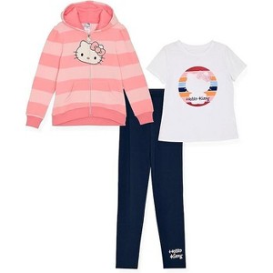 Hello Kitty Toddler/Little and Big Girls 3-Piece Hoodie, T-Shirt & Legging Sets - 1 of 4