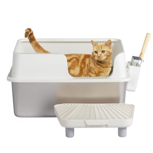 SEVOBAL Enclosed Stainless Steel Cat Extra Large Litter Box with Lid for Big Cats Metal Litter Pan Tray with High Wall Sides, Silver, 65"*45"*27" - 1 of 4