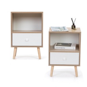 Resenkos Mid-Century Wood Nightstand Set of 2, Bed Sofa Side Table with Drawer and Shelf, Modern End Table for Living Room Bedroom, Night Stand - 1 of 3