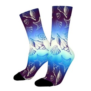 Blue Waves Shell Pattern Women Printed Crew Socks Funny Funky Socks Soft Polyester Novelty Gifts for Artists Men - 1 of 1