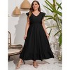 Women's Plus Size Summer Dress with Pocket Ruffle Cap Sleeveless V Neck Side Split Long Beach Maxi Dress - 2 of 4
