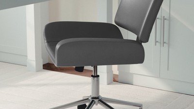 Gray Faux Leather Armless Swivel Office Chair with Polished Nickel Frame