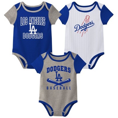 Image of MLB Los Angeles Dodgers Infant Boys' White Pinstripe 3pk Bodysuits - 6-9M