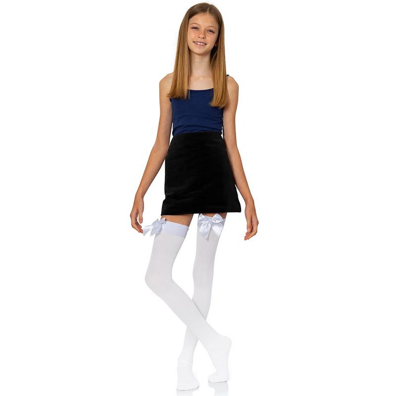 Skeleteen Bow Accent Thigh Highs - White, 3 of 5