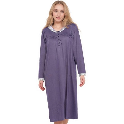 YafeMarte Women’s Ultra Soft Long Sleeve Nightgown with Lace Trim