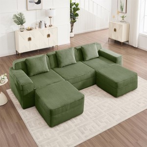 RISOKEYS Modular 3 Seat U Shape Sectional Boneless Sofa - Corduroy Cloud Sectional Couch with Deep Seat, Throw Pillows & 2 Movable Ottomansv - 1 of 4