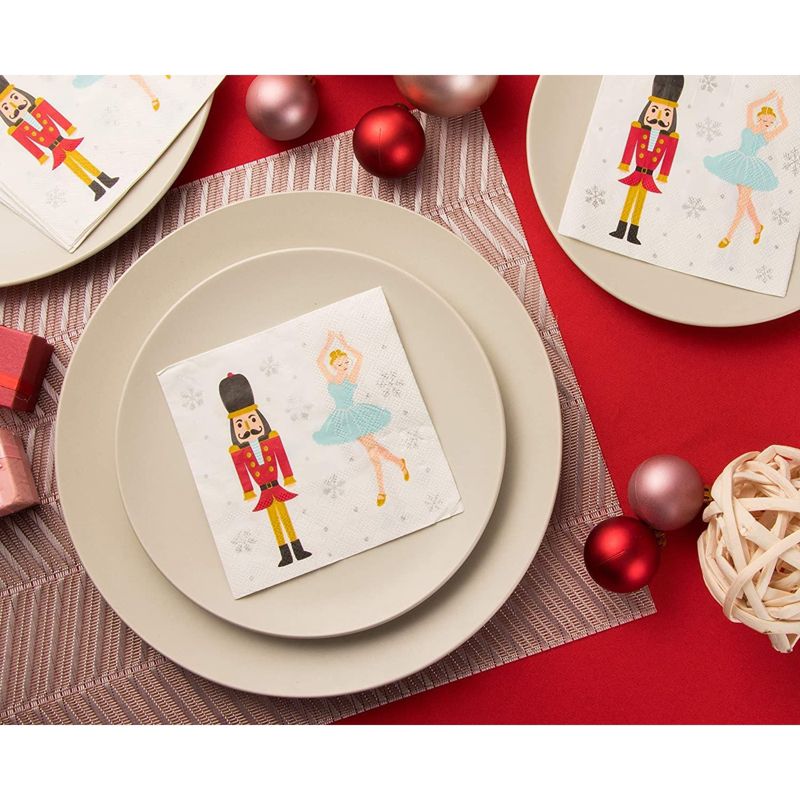 Juvale 100-Pack Nutcracker Princess Disposable Paper Cocktail Napkins, Christmas Holiday Party Supplies, 2 of 8