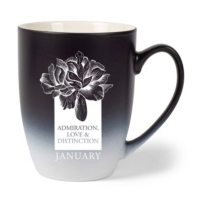 Elanze Designs Admiration Love And Distinction January Two Toned Ombre Matte Black and White 12 ounce Ceramic Stoneware Coffee Cup Mug