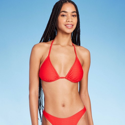 Women s Textured Triangle Bikini Top Wild Fable Red Xxs Target