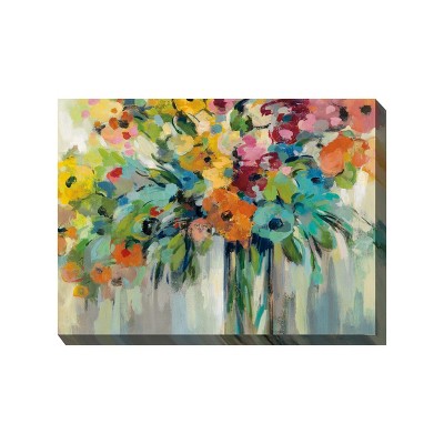 Cottage Garden West of The Wind Charisma Colorful 40 x 30 Inch Waterproof Gallery Wrapped Canvas, Outdoor Garden, Yard, Patio All Weather Hanging