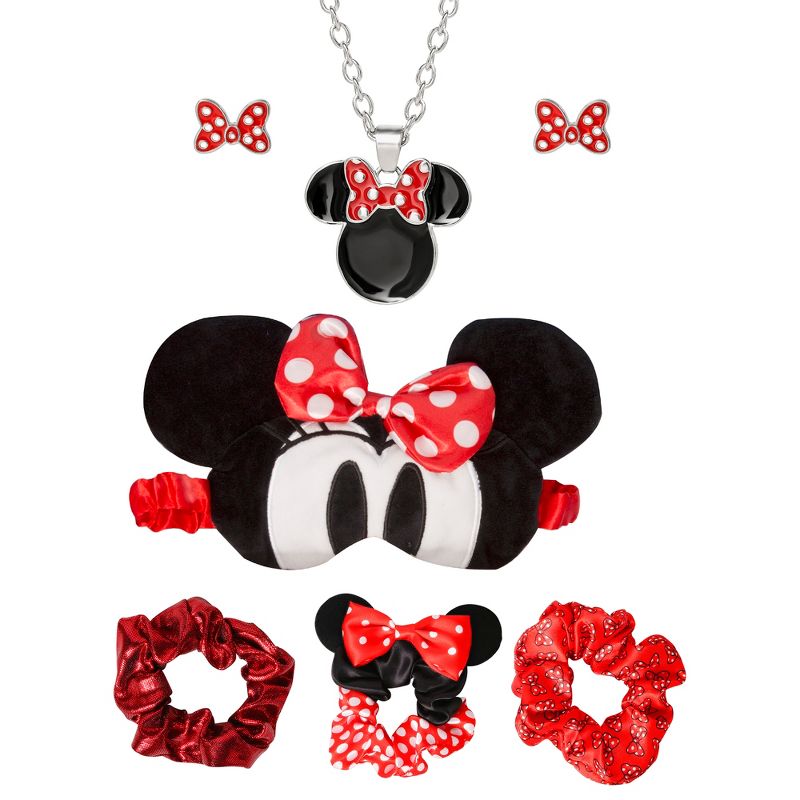 Disney Minnie Mouse Fashion Pendant and Stud Earrings Gift Set with 3-D Eye Mask and Scrunchies, 1 of 7