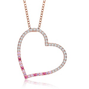 Guili Sterling Silver Open Heart Necklace with CZ in White, Green, Gold, or Rose Gold—A Beautiful Symbol of Love with Vibrant Elegance. - 1 of 3