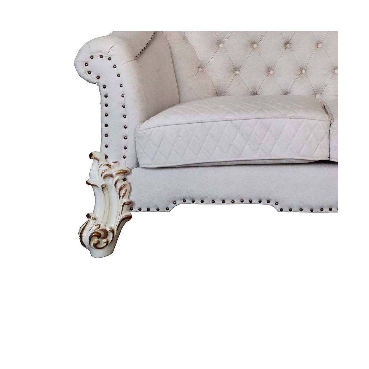 66" Vendome II Sofas Two Tone Ivory Fabric and Antique Pearl Finish - Acme Furniture: Elegant Leather Upholstery, Nailhead Trim - thumbnail 6