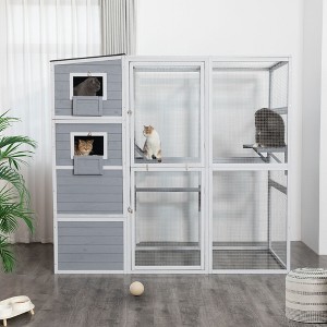 DOMETOUR Large Wooden Cat Enclosure with Waterproof Roof and Platforms Gray - 1 of 4