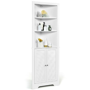 Costway Bathroom Corner Floor Cabinet Tall Bathroom Storage Cabinet w/ Shelves - 1 of 4