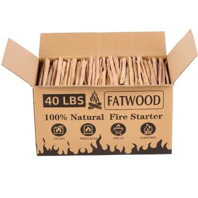 HANPURE 40 Lbs Fatwood Fire Starter Sticks, 100% Natural Kindling wood, Pine Firewood Firestarter for Campfire, Stove, Fireplace, Bonfires, Grill