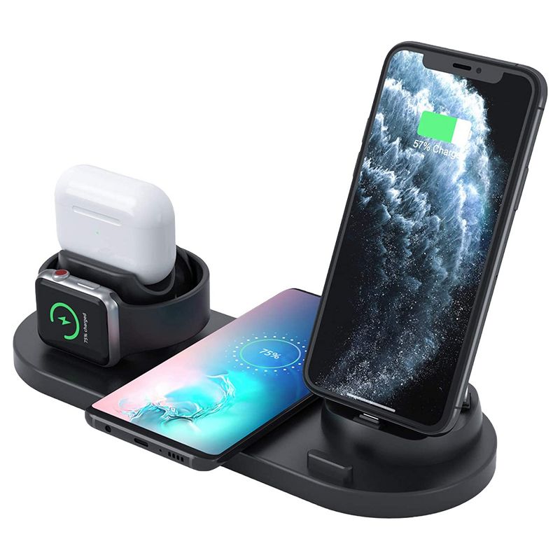 Trexonic Wireless Charger 6 in 1 Charger Dock with Wireless Charging Station in Black, 1 of 14