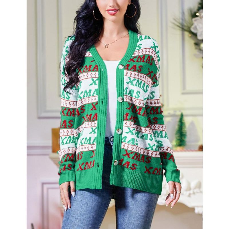 Whizmax Women's Ugly Christmas Sweater Open Front Caidigans Knitted Long Sleeve Sweaters Cardigan, 2 of 7