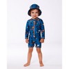 Deux par Deux Boy Printed Long Sleeve One-Piece Rashguard Orange Sloths on Navy Blue - 3 of 4