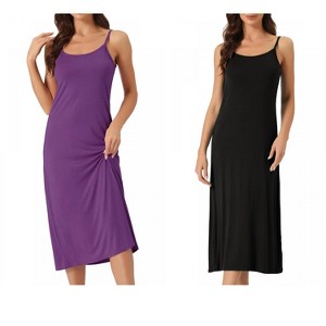 INSPIRE CHIC Women's 2 Pcs Nightgown Sleeveless Spaghetti Strap Midi Cami Camisole Full Slip Under Dress - 1 of 4