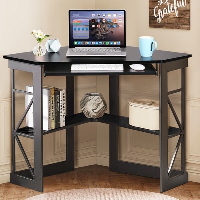 VECELO 41 in Corner Computer Desk with Storage Shelves & Charging Station, Gamer Desk, Modern Computer Desk for Home Office Workstation
