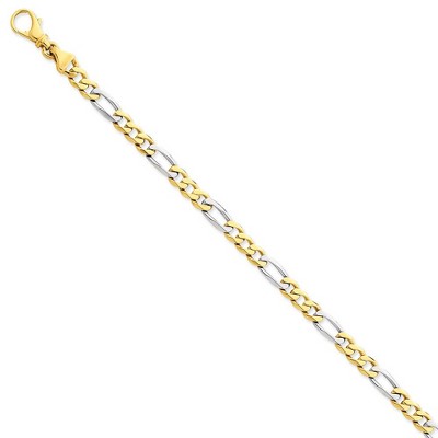 Black Bow Jewelry 14k Yellow and White Gold, 5.8mm Figaro Chain Bracelet, 8 Inch