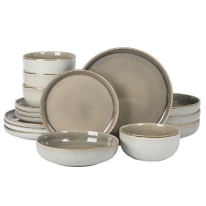 Gibson Elite Sunveil 16 Piece (Service for 4) Plates and Bowls Reactive Glaze Round Dishes Stoneware Ceramic Dinnerware Set - 1 of 4