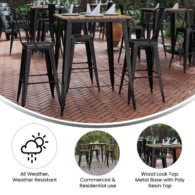 31.5" Square Brown Resin Bar Height Table with Black Steel Base