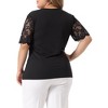 Women's Plus Size Summer V Neck Short Sleeve Elegant Lace Ribbed Knit Tunic Blouse - Agnes Orinda - 4 of 4