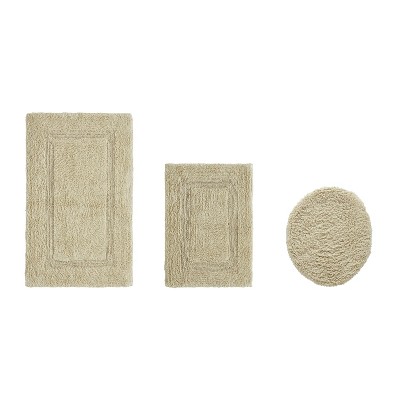 Lux Premium 100% Cotton  Ultra-Soft Tufted Solid Reversible 3 Piece Bath Rug Set, Water-Absorbent, Durable, Machine Washable Bathroom Rug