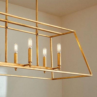 Elegant Gold Leaf 6-Light Linear Indoor/Outdoor Pendant