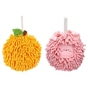 REGALWOVEN 2 Pcs Comfortable Soft Absorbent Chenille Ball Fuzzy Hand Towels - 1 of 4