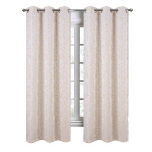 RT Designers Collection Liana Jacquard Grommet Curtain Panel Pair 36" x 84" Beige - 1 of 4