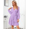 Elegant Dress for Lady Wrap Deep V Neck Dress Long Lantern Sleeve Waist Tie Skater Dress - 2 of 4