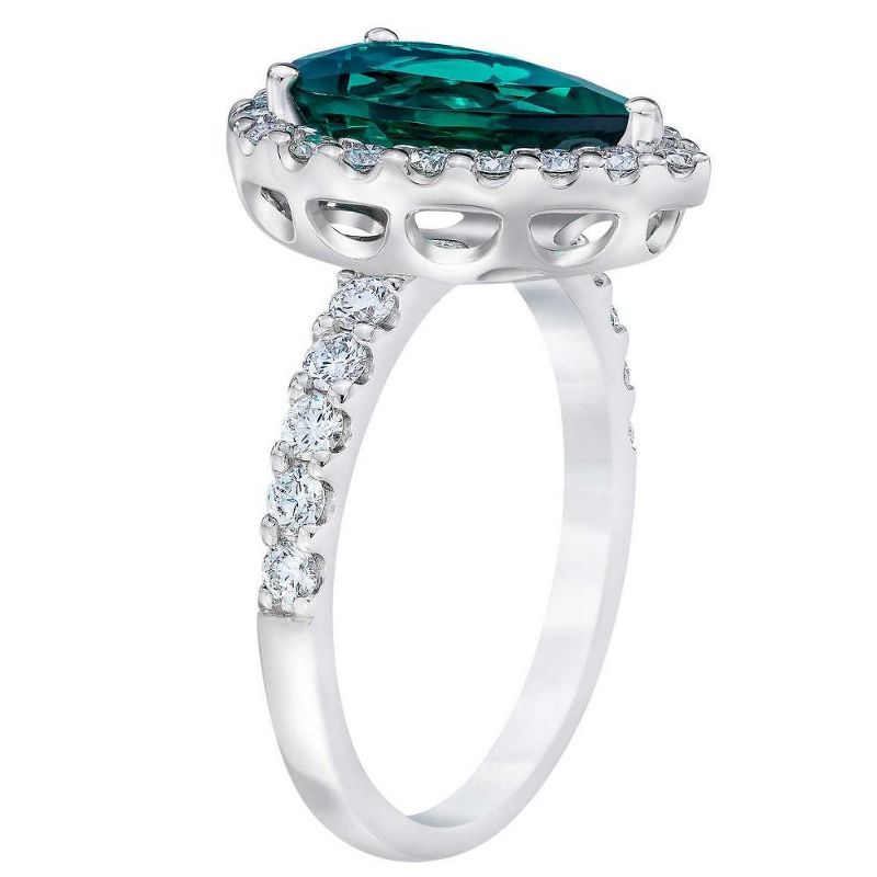 Pompeii3 5Ct Pear Shape Emerald & Lab Created Diamond Halo Ring in 10k White Gold, 3 of 6