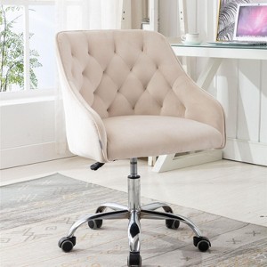 Velvet Desk Chair, Swivel Home Office Chair with Wheels and Gold Metal Base – The Pop Home - 1 of 4