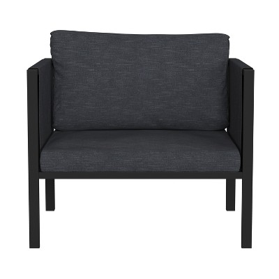 Charcoal Gray Steel Patio Dining Chair with Cushions