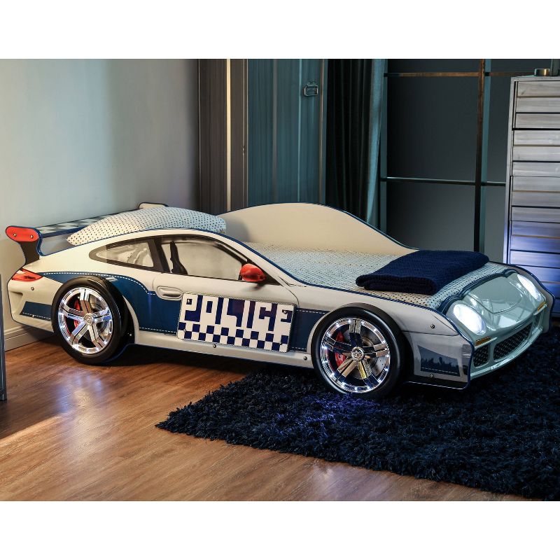Twin Quessa Police Car Kids&#39; Bed with Led Headlight Chair Black/White - HOMES: Inside + Out, 4 of 14